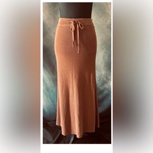 Miou Muse Knit Maxi Skirt Brown Drawstring‎ Waist Casual Comfortable Womens